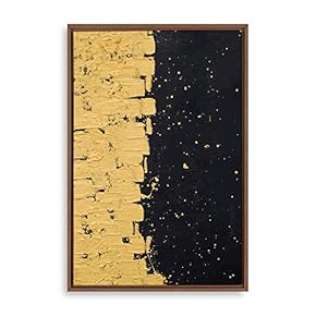 Framed Canvas Home Artwork Decoration Golden Abstract Art Canvas Wall Art for Living Room, Bedroom - 16x24 inches