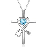 Wasee Stethoscope Cross Necklace for Women Sterling Silver Medicine Pendant Jewelry Nurse Doctor Graduation Birthday Gift for Medical Student RN