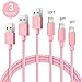 GANJOY iPhone Charger 3Pack 3FT/6FT/10FT(1M/2M/3M) Nylon Braided 8 pin Charging Cables USB Charger Cord, Compatible with iPhone 7/7 Plus/6s/6s Plus/6/6 Plus/5/5S/5C/iPad and iPod (Pink)