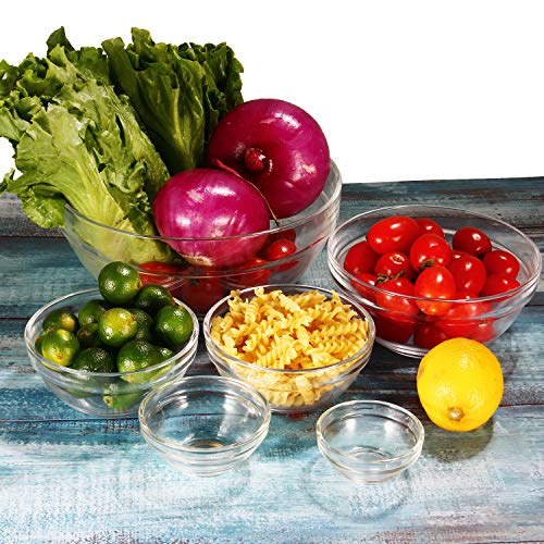 WERTIOO 9 Pcs Glsss Mixing Bowls Stackable Bowl Set with 7 pcs Llid for kitcken