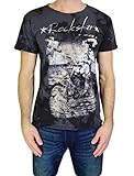 Rockstar Sushi Men's T Shirt Crew Neck Skull Biker Tee, Dark Gray, Medium