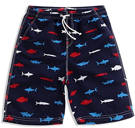 Mlotus Men's Lightweight Shark Print Beach Board Shorts Swim Trunks Short Pants L