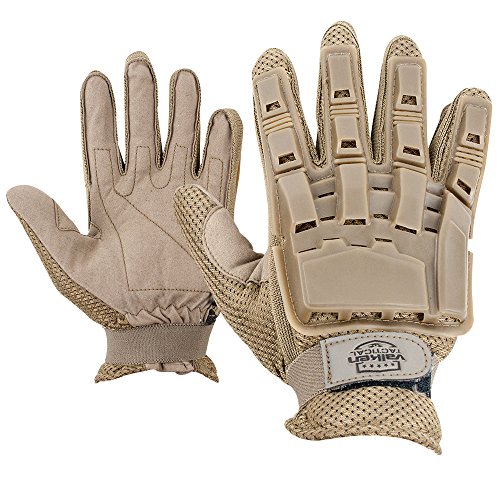 Valken V-TAC Full Finger Plastic Back Airsoft Gloves, Tan, Large