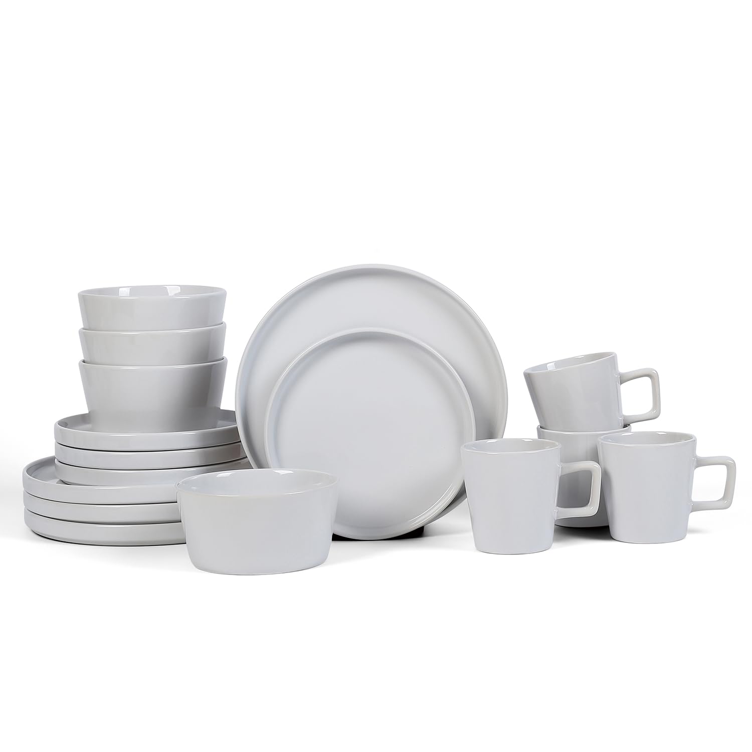 Stone Lain Celina Modern Stoneware 16-Piece Dinnerware Set, Plates and Bowls Set, White Glossy, Dish Set Service For 4 Image