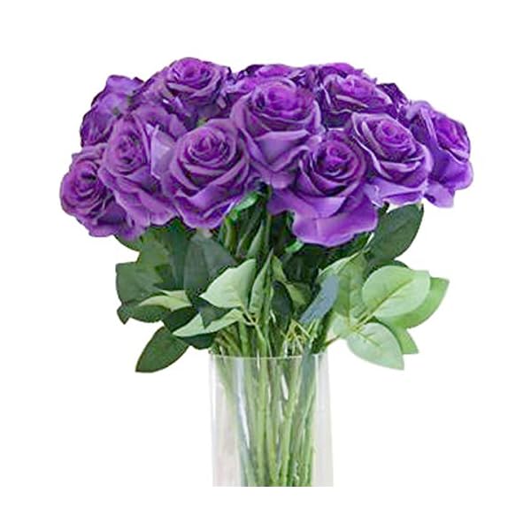Bringsine Premium Artificial Pu Silk Touch Rose Fake Flowers Home Decorations For Bridal Wedding Bouquet Birthday Bunch Hotel Party Garden Floral Decor Purple Silk Flower Arrangements