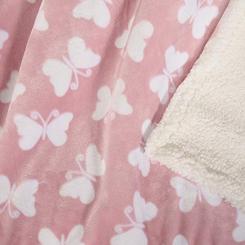 Life Comfort Ultimate Sherpa Baby Blanket, Fluffy Pink Butterfly