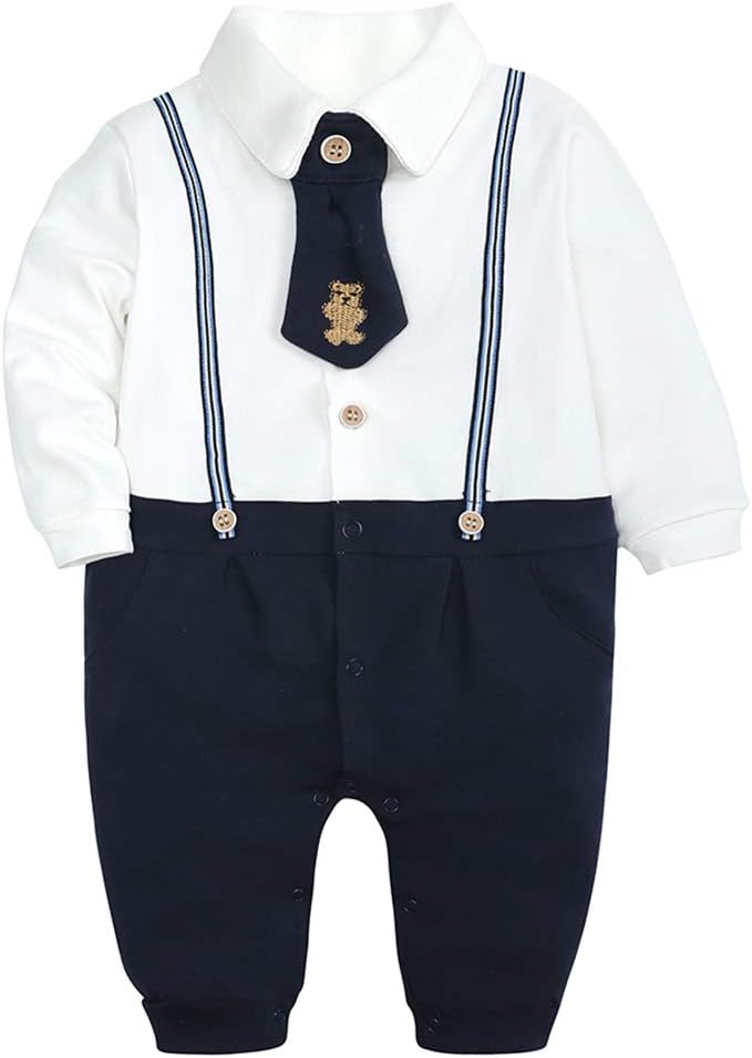 Newborn Baby Boy Gentleman Jumpsuit Cotton Long Sleeve