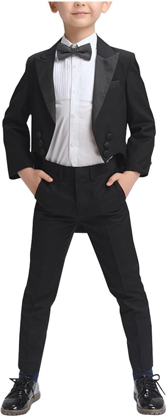 Amazon コージーエージ Cozyage 子供スーツ 燕尾服 男の子 制服風フォーマルスーツ かっこいい修身無地燕尾服ズボン蝶ネクタイブラックシャツホワイトベスト4色xs 3xl 入園式 入学式 発表会 卒業式 七五三 ボーイズs 正装 フォーマル 通販