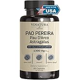 VINATURA Pao Pereira + PAU D'Arco, Astragalus - 1300MG Serving, USA Made & Tested, Stem Cells and Immune Support, 60 Capsules