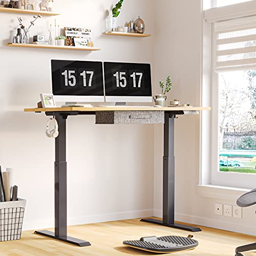 FEZIBO Electric Height Adjustable Standing Desk with Drawer, 48 x 24 Inches Splice Board, Black