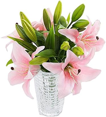 Haplain 5pcs New Silk Artificial Flower Lilies Bouquet 3 Heads Orchid Home Wedding Floral Decoration Valentine's Day Birthday Gift