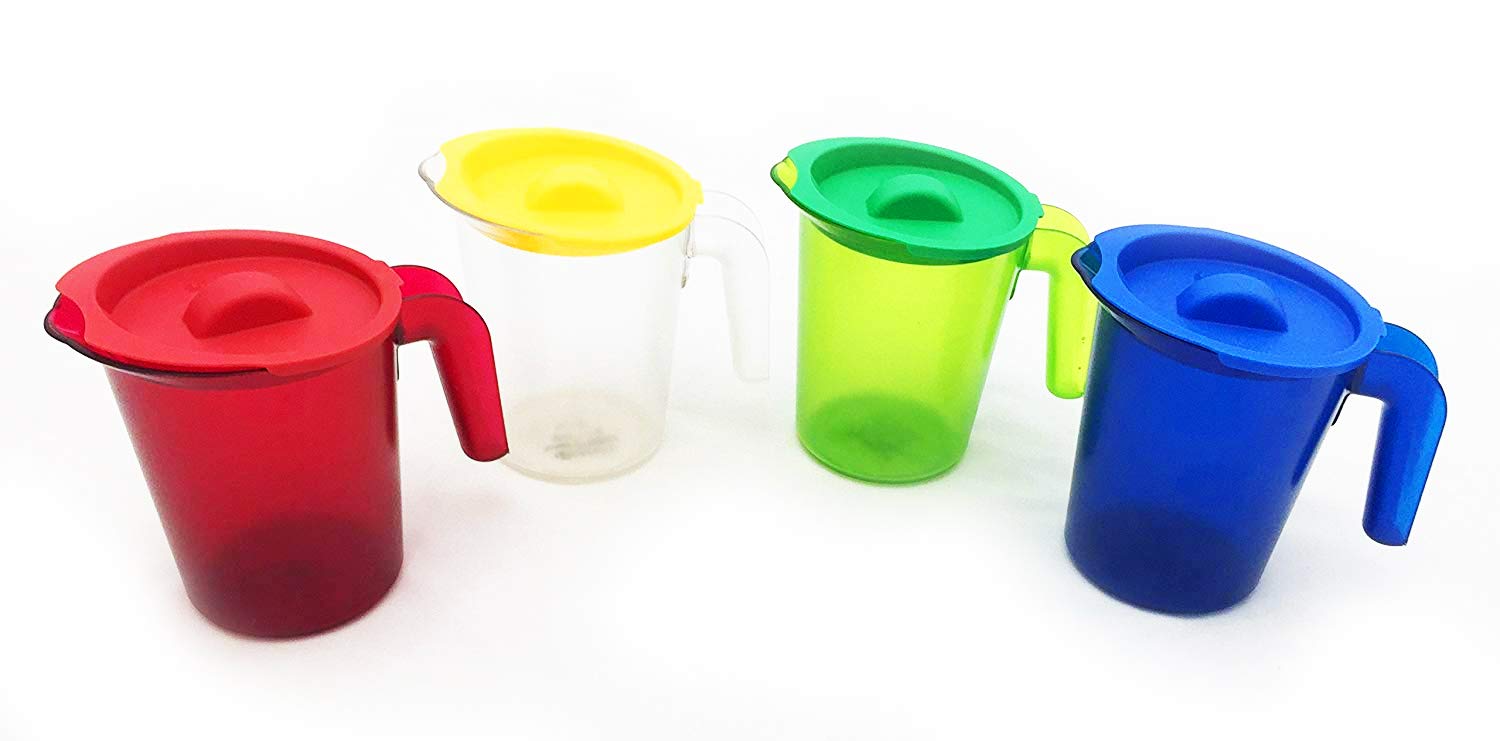 Roltex Small Multicoloured 500ml Plastic Jugs & Lids Set of 4 Virtually Unbreakable