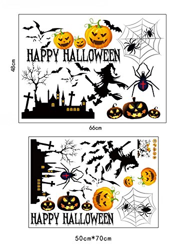 TOTOMO Halloween Wall Window Decals Stickers Cling Decorations for Indoor Party Decor Black Bats Witches W204 - Thumbnail 2