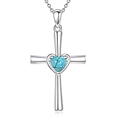 ZPMMPZ Heart Cross Necklace 925 Sterling Silver Turquoise Pendant Cross Jewelry Gifts for Women