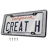 Creathome 3D Shining and Neon License Plate Frame from Pure Zinc Alloy Metal Perfect Plate Holder, Matt Black with Silver Glitter