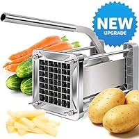 [New Upgraded] French Fry Cutter, LEOBRO Stainless Steel Potato Chipper Cutter With Sharper 1/2 Inch Blade & A Strong Suction Rubber Pad, Great for Potatoes, Carrots, Cucumbers