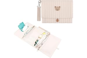 MOMIGO Baby Diaper Bag Organizer Pouches - Waterproof Pod Foldable Diaper Organizer Set, Cute Bear Bag Gift for Baby Shower (Khaki)