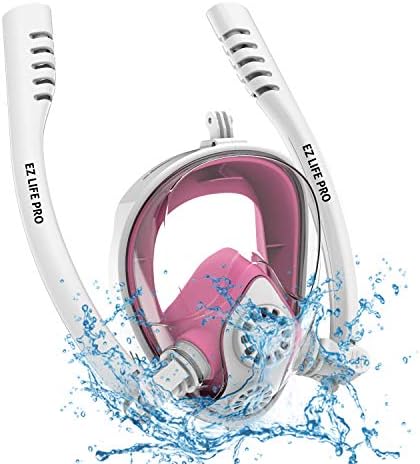 EZ LIFE PRO 2019 Snorkeling Mask – Full Face Underwater Snorkel Headset – Anti-Fog Diving Mask for Adults – Leakproof Snorkel Mask 180-Degree View – Dual Channel Breathing – Rotary Pipe