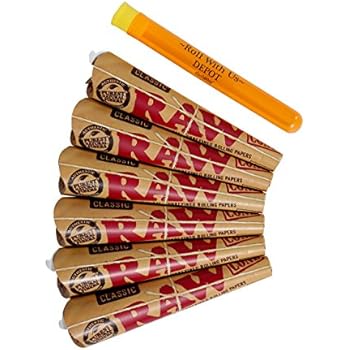 RAW 1 1/4 Classic Rolling Paper Pre-Rolled Cones (6 Packs of 6 Cones, 36 Total) Includes Roll with Us Doobtube