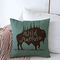 Starohou Throw Pillows Cover 16 x 16 Inches Silhouette Wild Bison Forest On Him Vintage Animals Wildlife Buffalo American Bull Antique Mark Badge Cushion Case Cotton Linen for Fall Home Decor