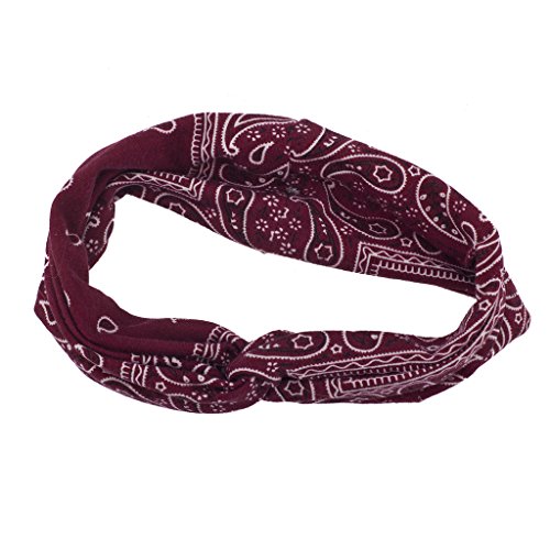LUX ACCESSORIES Burgundy Dark Red Soft Bandana Print Knot Front Headband - Thumbnail 3