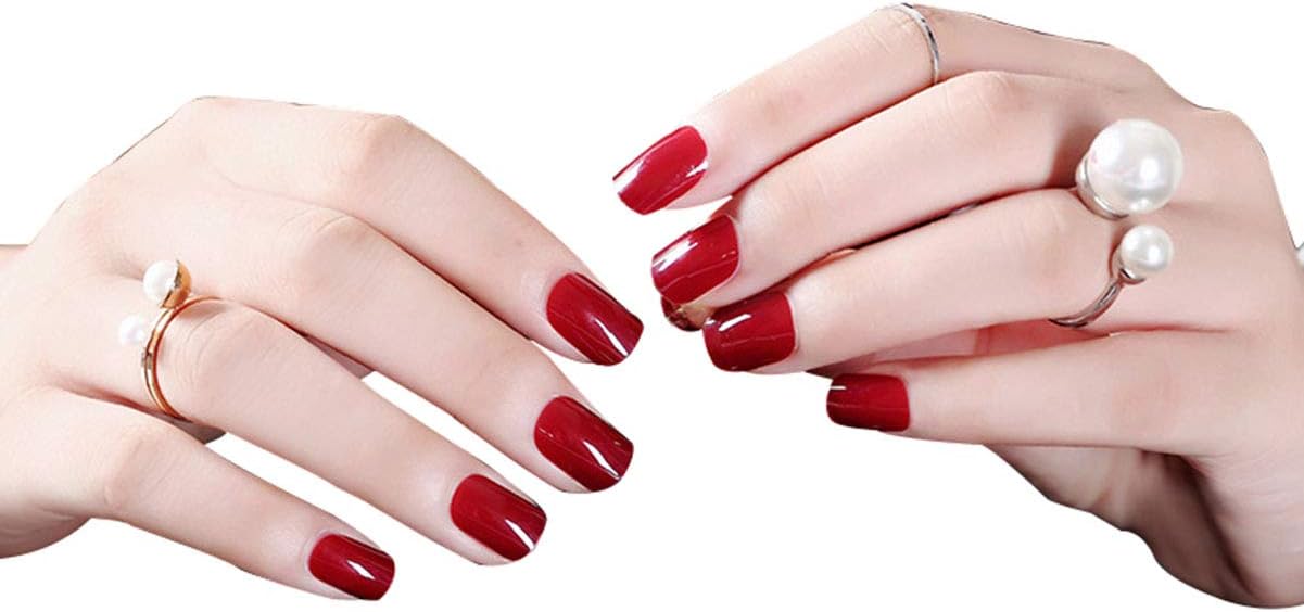 JINDIN 24 Sheet Short Red Fake Nails with Glue Acrylic Square False Nail Tips with Nail Glue French Nail Tips Full Cover Press On Nails Art Manicure