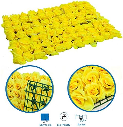 Artificial Floral Hedge Panel-Yellow Roses Flowers | 24" x 16" size | Perfect Boxwood Hedge Wall for Outdoor / Indoor Home Decor, Photography, Wedding Decorations, Flower Crafts and Garden Landscaping