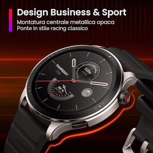 GTR 4 Smartwatch Orologio Intelligente, Dual Band GPS, 6 Posizioni Satellitari, 150 modalità Sportive, Riproduzione di Musica, Telefonate Bluetooth, Alexa, AMOLED, SpO2, Cardiofrequenzimetro