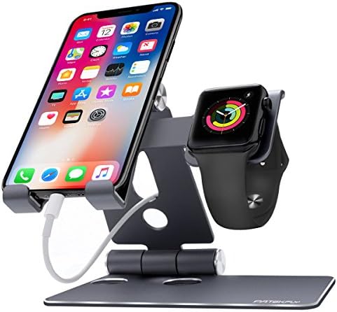 Phone Stand Compatible with Phone and Watch,Patekfly 2 in 1 Universal Desktop Cell Phone Stand and Watch Stand, Foldable Aluminum Stand Holder for Phone,Watch