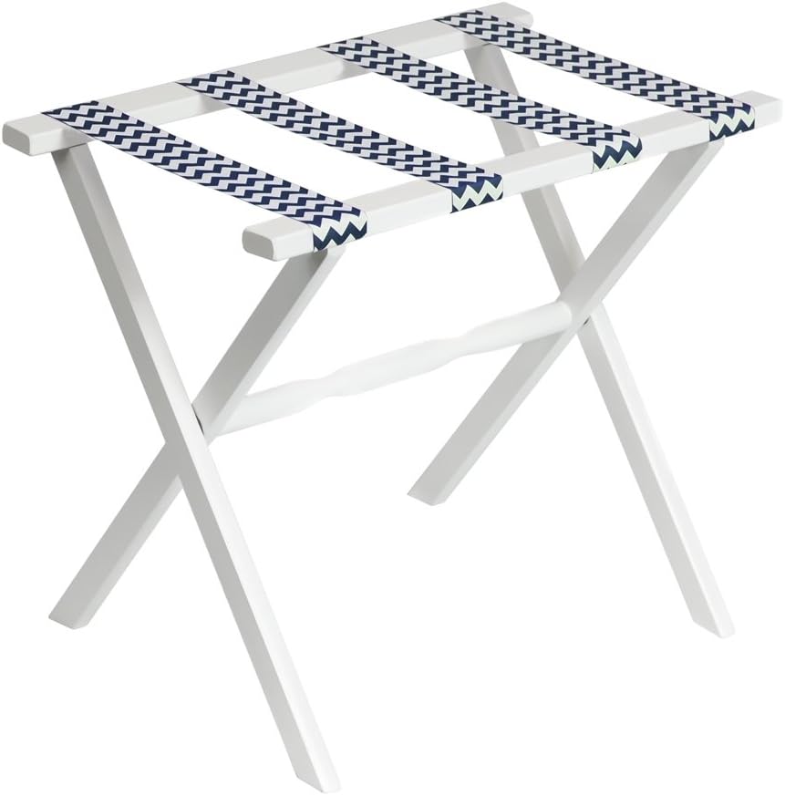 Gate House Furniture Straight Leg Chevron Series Wood Luggage Rack, White/Navy