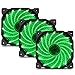 uphere 3-Pack Long Life Computer Case Fan 120mm Cooling Case Fan for Computer Cases Cooling 15LED Green,15G3-3