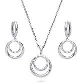 BERRICLE Sterling Silver Open Circle Fashion Necklace and Earrings Set for Women, Rhodium Plated