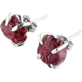 QNAVIC AA Raw Gemstone Rough Crystal Stone Dainty Stud Earrings for Women, Birthstone Handmade Wedding Jewelry, 925 Sterling Silver 4-Prong Setting Earrings, Birthday Gifts for Mom, Girls