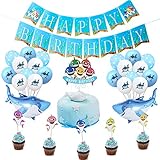 LIITA 38 Pack Cute Shark Party Decorations - Happy Birthday Banner,Mini Shark Balloons,Cake Topper-Shark Theme Party Supplies