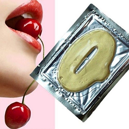 VWH 10PCS Lip Mask Pads Gold Crystal Collagen Pump Lip Plumper Powerful Moisturizing
