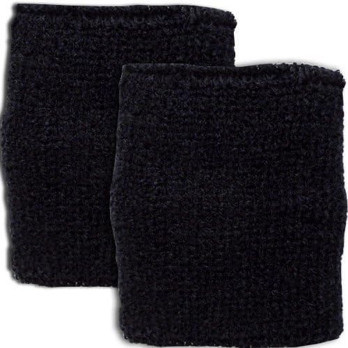 Pair of Terry Cloth Plain Black Wrist Sports Sweatbands Table Tennis Badminton Squash Exercise Gym Wristbands