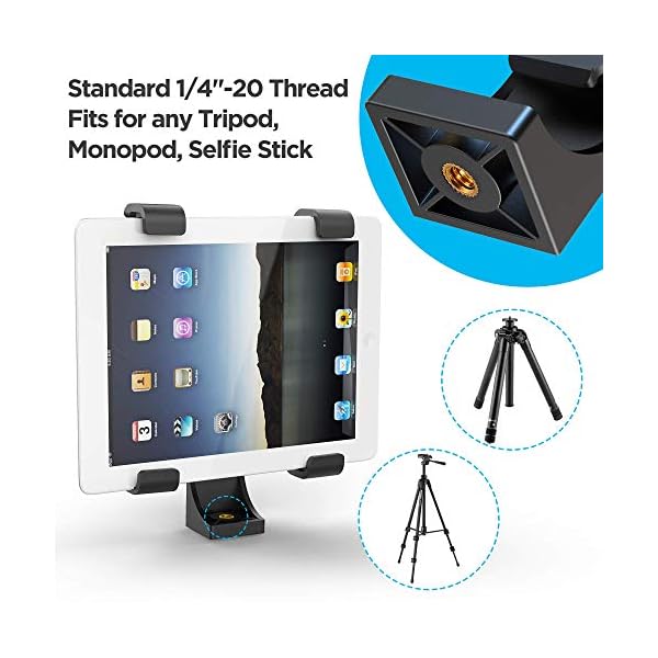 ipow Universal Tablet Stativ Halterung Halter Clip Mount Adapter kompatibel mit Selfie Stick Stange Kamera Stativ Tri-pod, Inklusive 1/4" Schraubenkopf für Meisten 4.8-7.8 Zoll Tablet – Bild 6