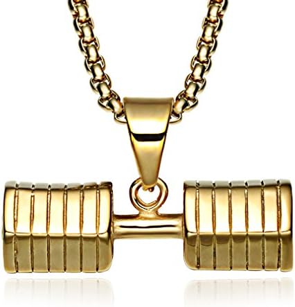 TIZIKJ Fashion Male Female Pendant Necklace Titanium Steel Dumbbell Fitness Plating Pendant