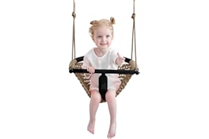 ROPECUBE Toddler Swing&2-in-1 Baby Swing - Adjustable Rope Swing Seat for Kids | Indoor & Outdoor Durable Backyard Swing Set for Infants & Toddlers (Light Brown)