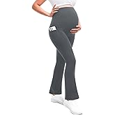Leafigure Maternity Flare Leggings with Pockets Over The Belly Yoga Pants for Workout Soft Pregnancy Activewear