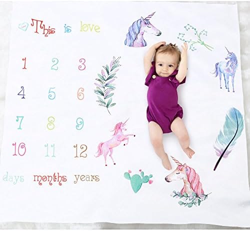 Kiddo Kind Baby Milestone Blanket – 40ⅹ40 inch - Lots of Floral Designs to Choose- Makes Unique Photo Props for Babies - Monthly Photography Background Prop – 2 Free Gift – Hope You Like It (Horse)