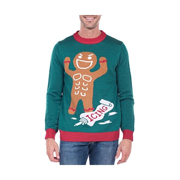 Tipsy Elves Men's Gingerbread Man Roid Rage Christmas Sweater - Green Ugly Christmas Sweater 