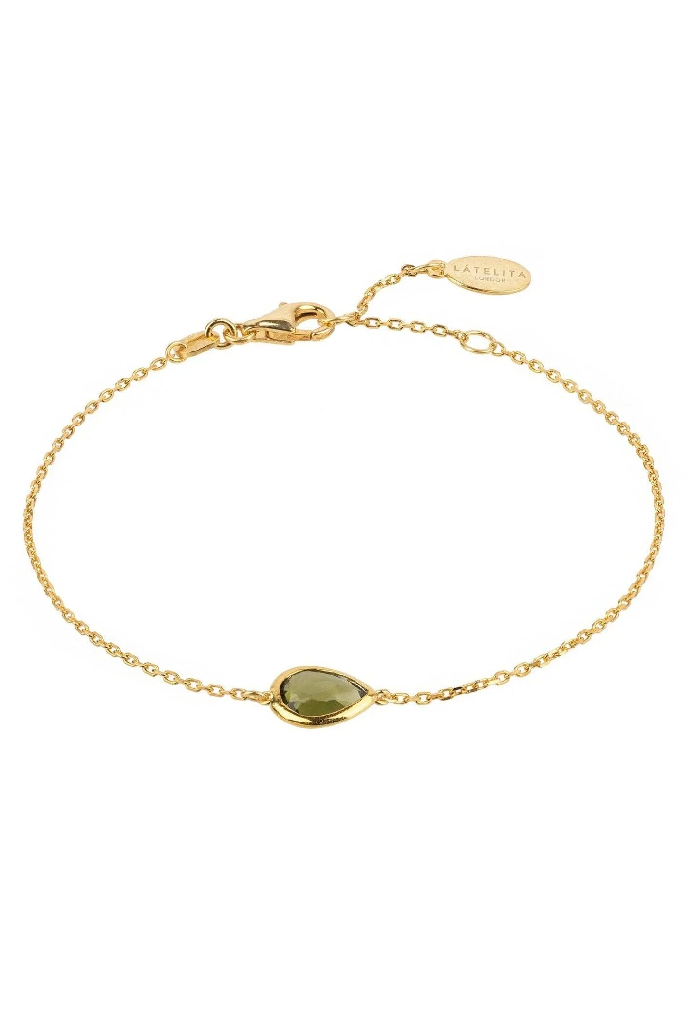 LATELITA Pisa Mini Teardrop Bracelet Gold Peridot