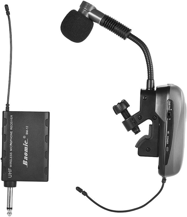 ammoon Bm-12/V2 UHF Wireless Microphone System, Professional Device, Receiver And Transmitter, 630-690 MHz, 16 Channels For Saxophone, French Horn, Trumpet And Trombone