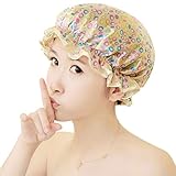 Waterproof Women Shower Caps Bath Cap VANORIG Cute Double Layer Satin Lined Shower Cap for Women ,Pack of 1 (Colorful Bubbles)