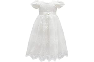 Glamulice Baby Girls Christening Baptism Dress Newborn Floral Embroidered Lace Dresses for Toddler