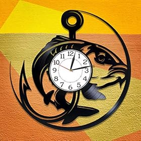 Kovides Fishing Vinyl Clock 12 Inch for Boyfriend Hobby Original Home Decor Fishing Vinyl Record Wall Clock Activity… 51uDIXFasxL