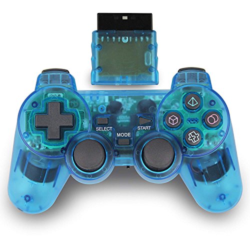 TPFOON Wireless PS2 Dual Vibration Controller for Sony Playstation 2 (Blue)
