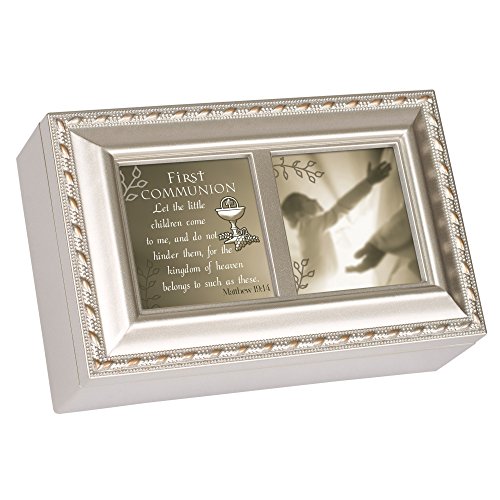 Cottage Garden First Communion Champagne Silver Inspirational Petite Music Box Plays Amazing Grace