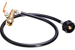 AZDELE New Updated Propane Refill Adapter Hose 36’’ Propane Extension Hose with ON-Off Control Valve for 1 LB Propane Gas Tank 350PSI High Pressure Camping Grill (QCC Type1 Inlet)